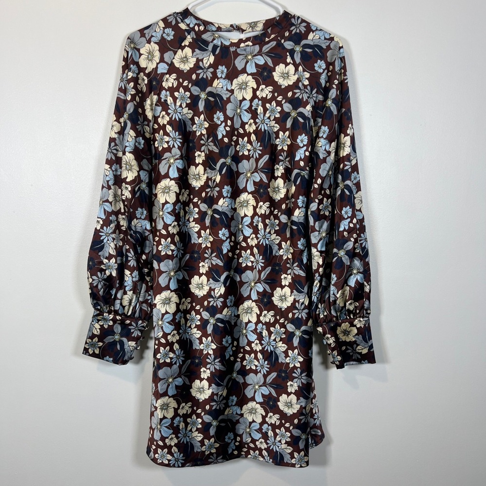 Future Collective Reese Blutstein Floral Open Back Mini Dress Brown Blue Size 10